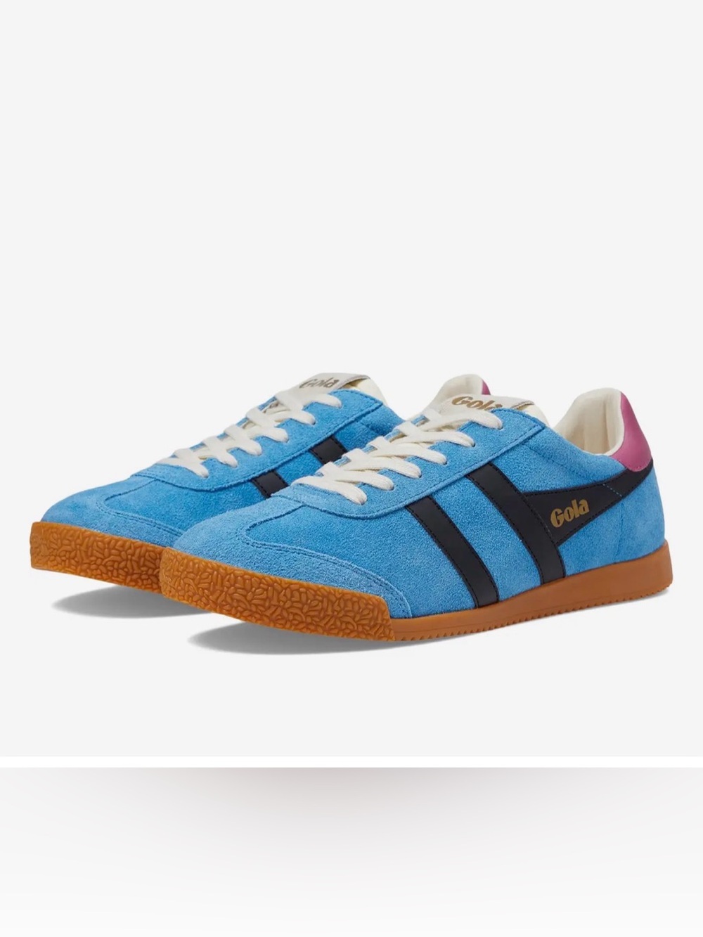 Gola Blue Suede Trainers with Black Stripes and Pink Heel size 6.5